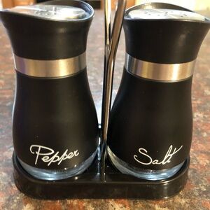 Elegant Black Salt and Pepper Shaker Set with Stand